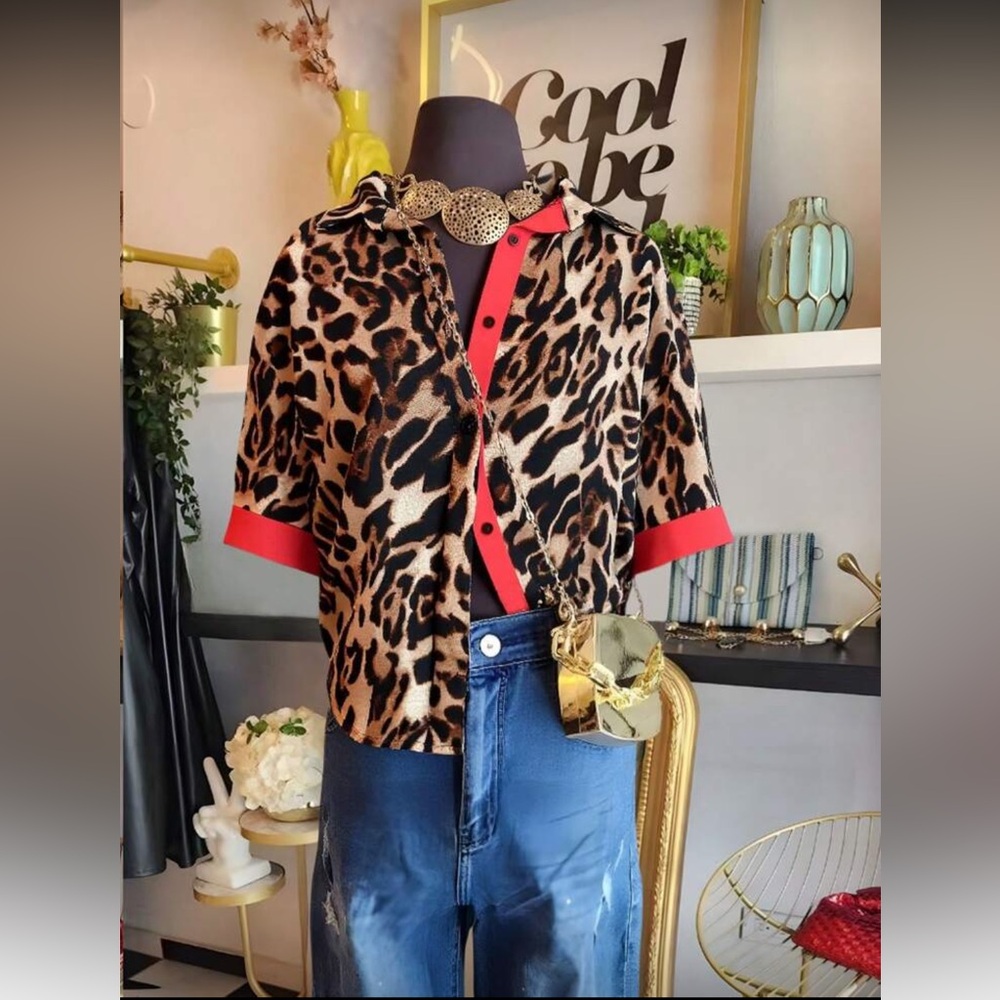 Leopard Print Color Block Shirt